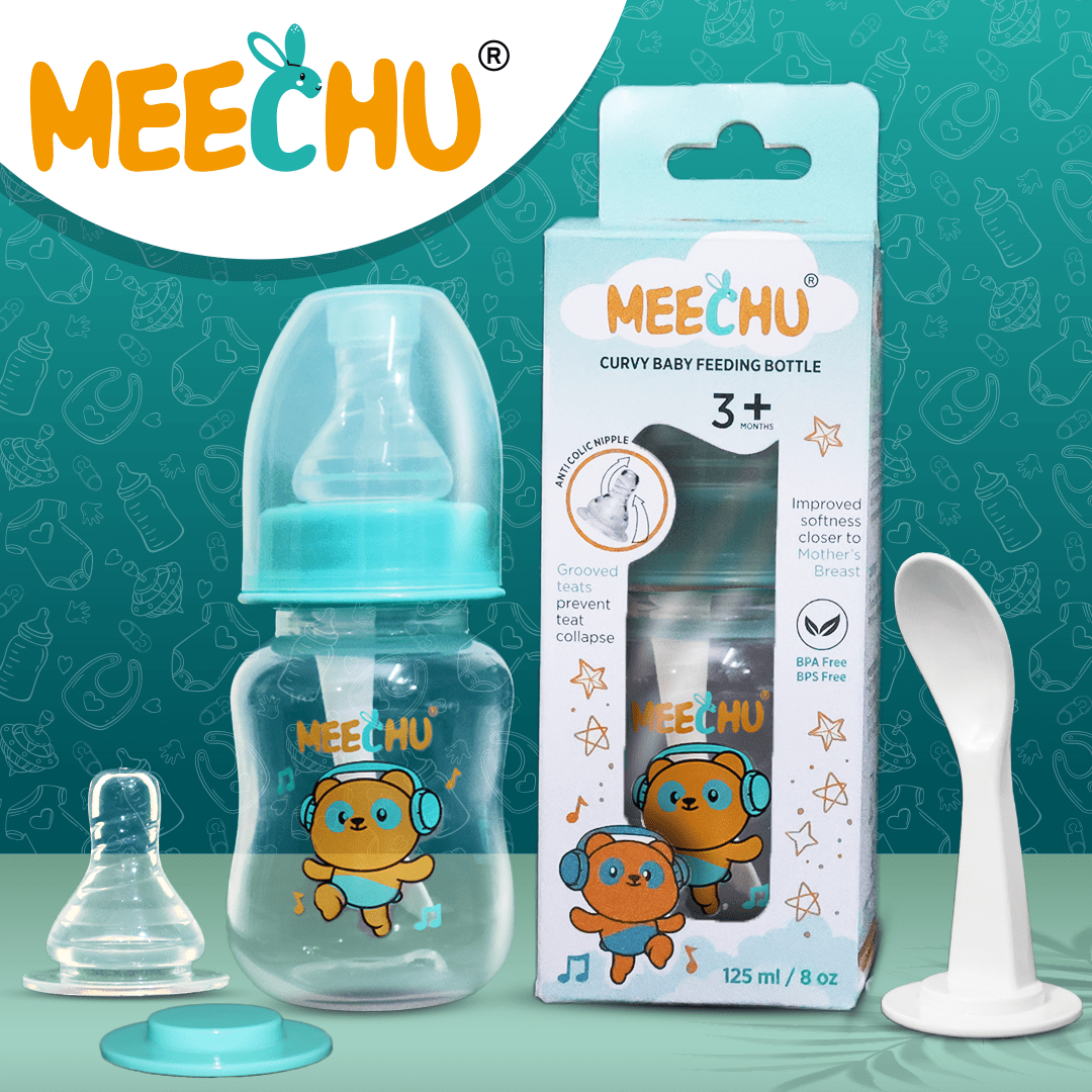 Meechu Baby Premium Feeding Bottle With Anti - Colic Spiral Nipple 125ml (Pack of 1) | BPA & BPS Free - Meechu