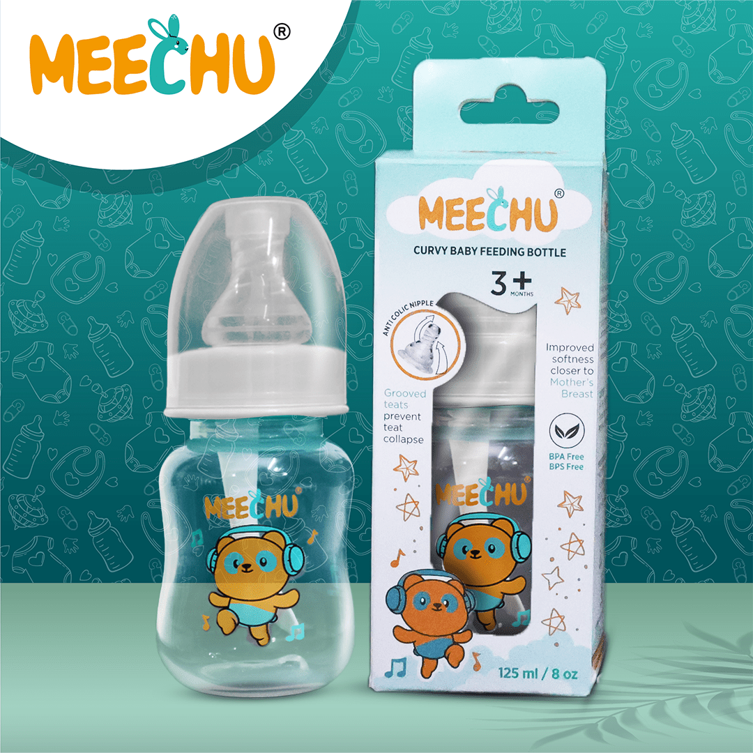 Meechu Baby Premium Feeding Bottle With Anti - Colic Spiral Nipple 125ml (Pack of 1) | BPA & BPS Free - Meechu