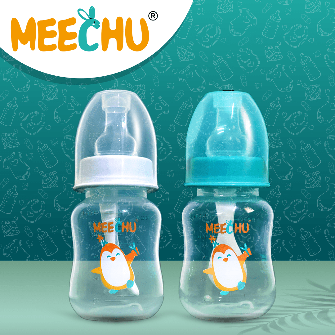 Meechu Baby Feeding Bottle With Anti - Colic Nipple 125ml (Pack of 2) | BPA & BPS Free - Meechu