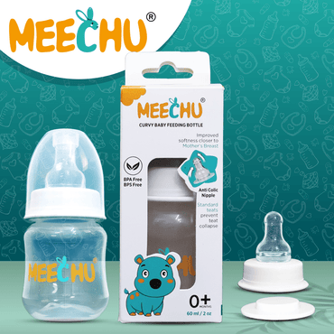 Meechu Baby Feeding Bottle With Anti - Colic Nipple 60ml (Pack of 1) | BPA & BPS Free - Meechu