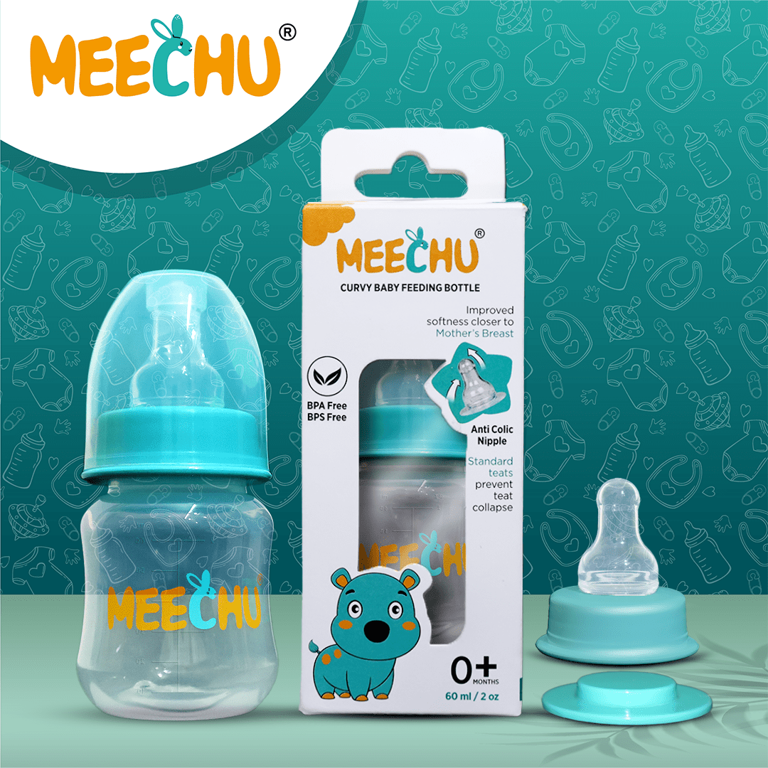 Meechu Baby Feeding Bottle With Anti - Colic Nipple 60ml (Pack of 1) | BPA & BPS Free - Meechu
