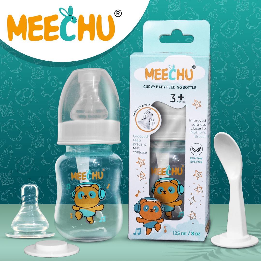 Meechu Baby Premium Feeding Bottle With Anti - Colic Spiral Nipple 125ml (Pack of 1) | BPA & BPS Free - Meechu