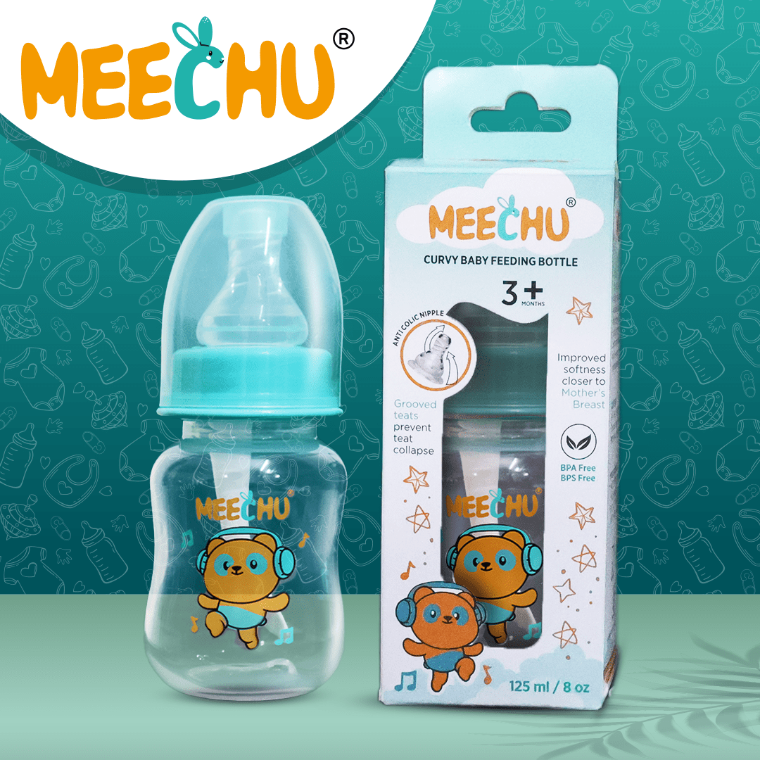 Meechu Baby Premium Feeding Bottle With Anti - Colic Spiral Nipple 125ml (Pack of 1) | BPA & BPS Free - Meechu