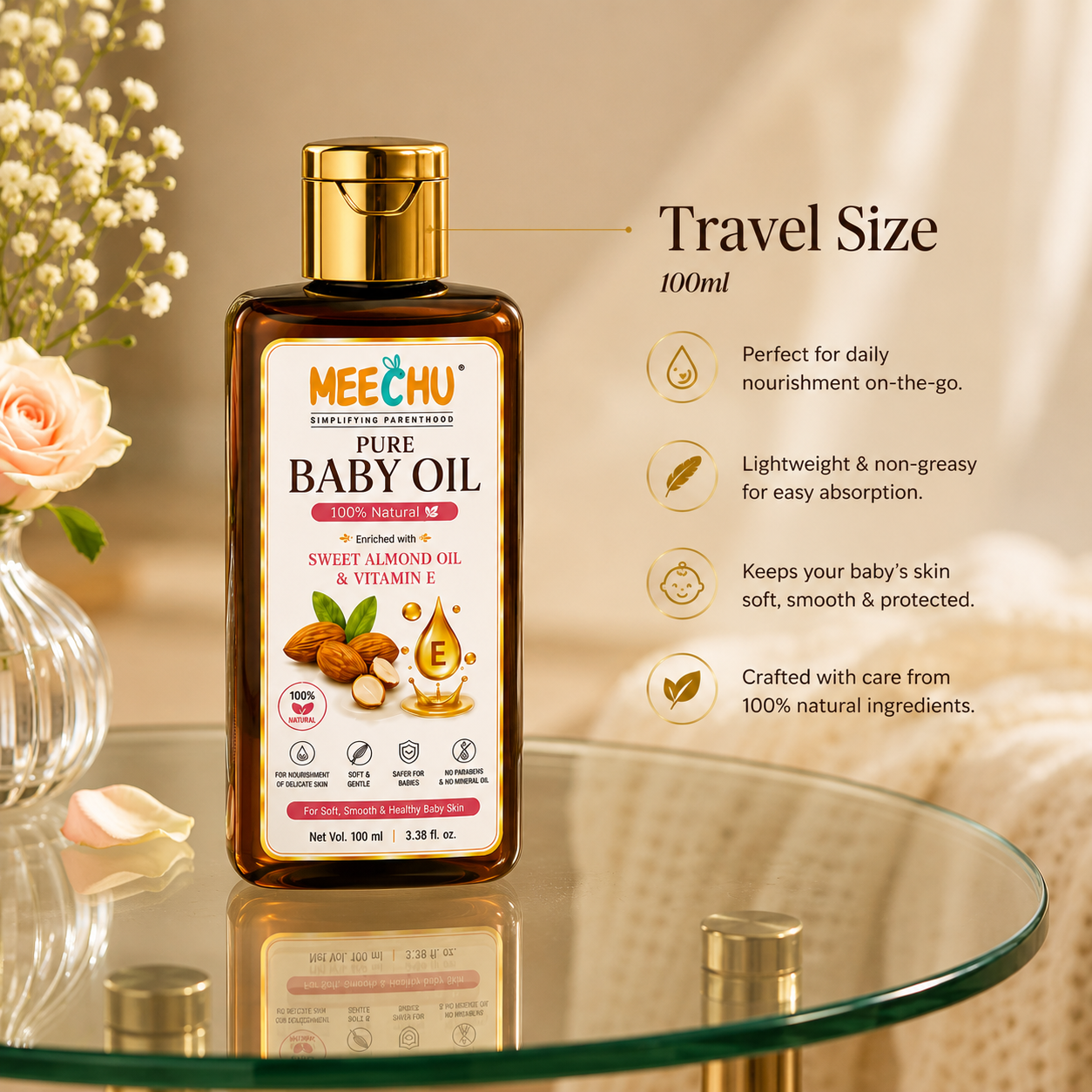 Meechu Baby After-Bath Oil | Sweet Almond Oil & Vitamin E | 100ml