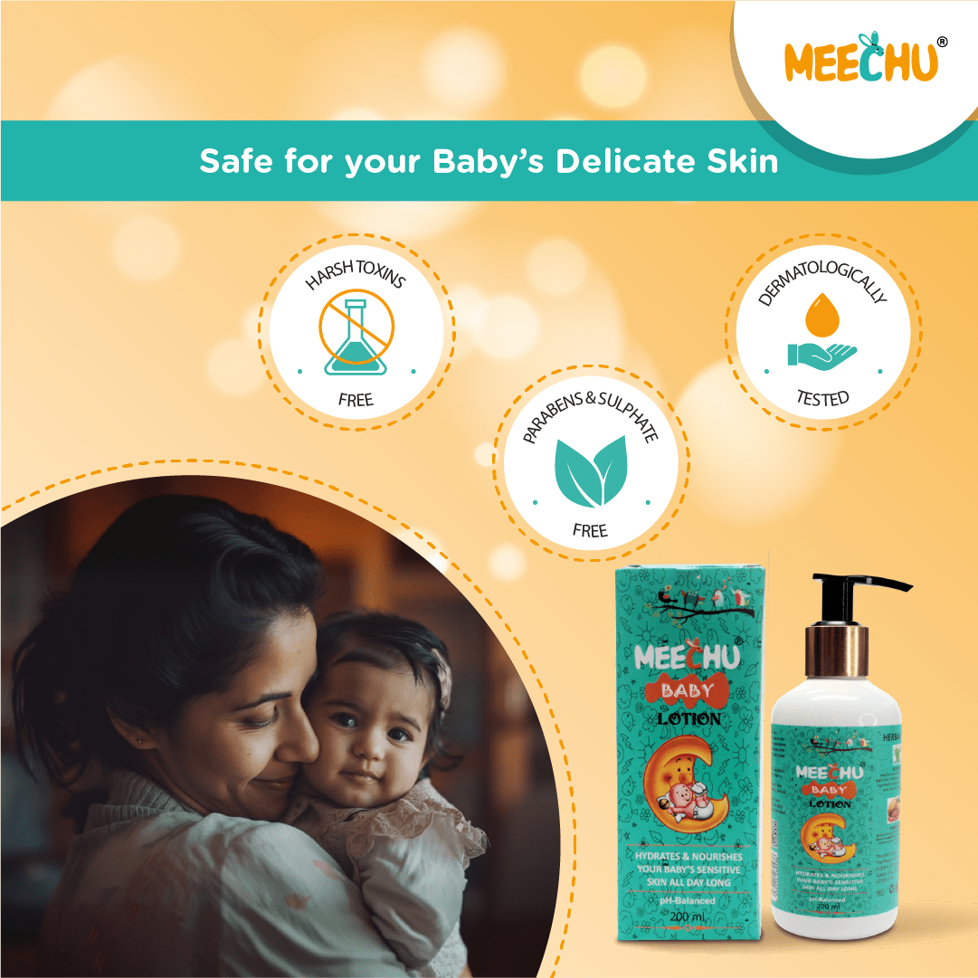 Meechu Premium Baby Moisturizing Lotion 200ml | Enriched with Shea Butter, Cocoa Butter, Coconut Oil & Aloe Vera - Meechu