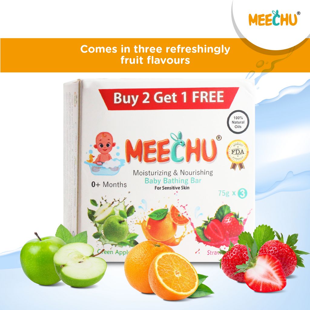 Meechu Baby Gel Bar | Green Apple, Orange, Strawberry | pH Balanced | 75gx3
