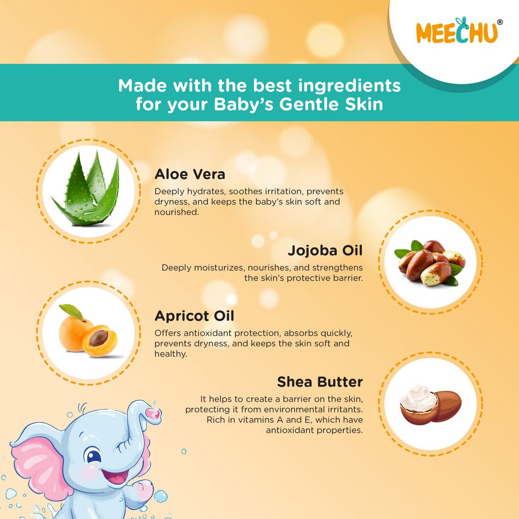 Meechu Baby Moisturizing Daily Lotion - 200ml | Enriched with Shea Butter, Cocoa Butter, Coconut Oil & Aloe Vera - Meechu