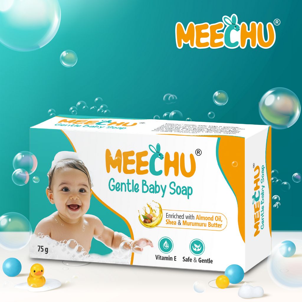 Meechu Gentle Baby Soap| pH Balanced |Parabens Free | Pthalates Free | Vitamin E| 75g - Meechu