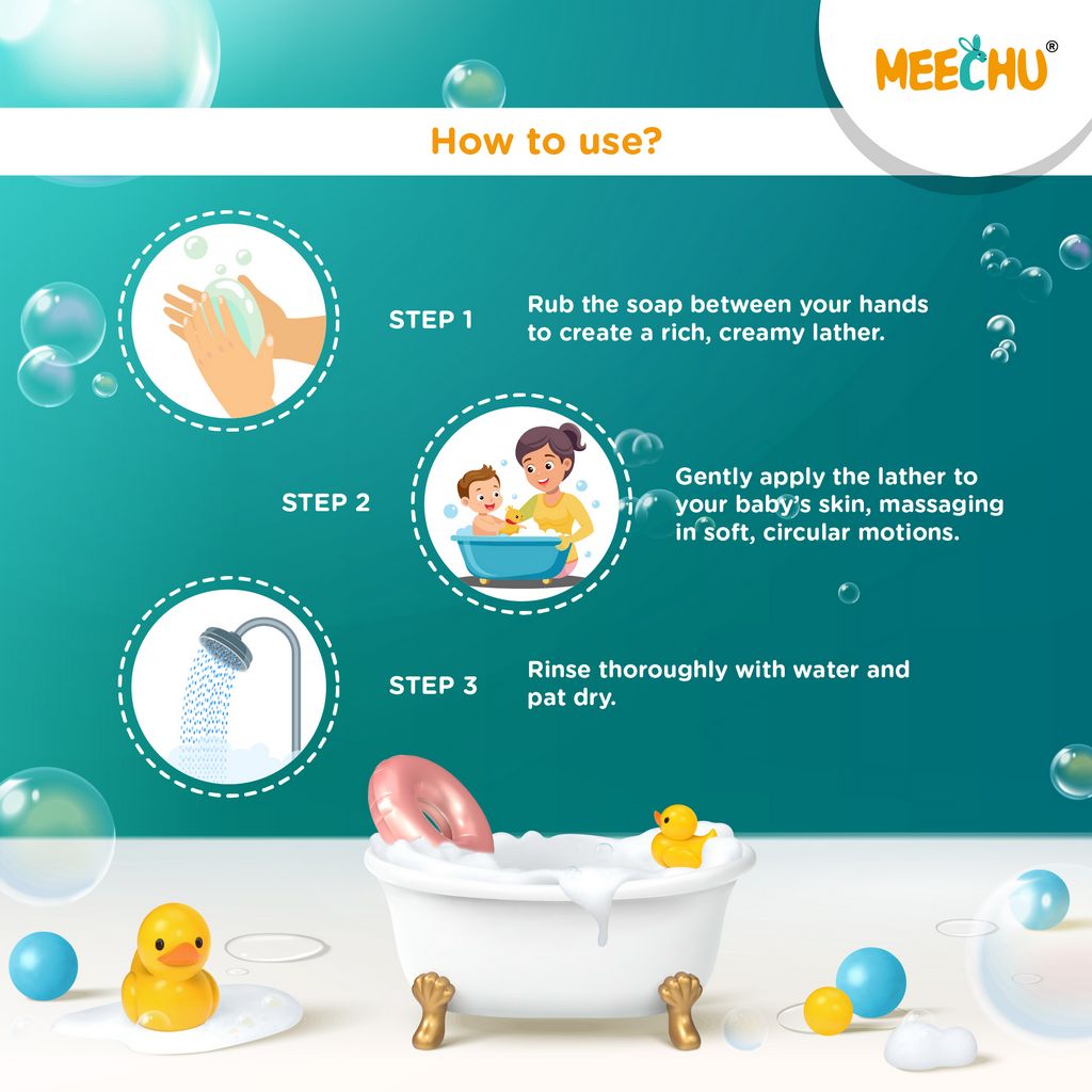 Meechu Gentle Baby Soap| pH Balanced |Parabens Free | Pthalates Free | Vitamin E| 75g - Meechu