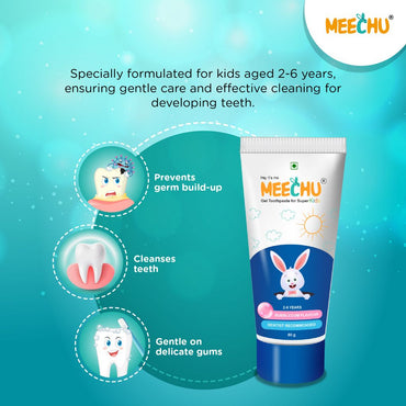 Meechu Kids Toothpaste Bubblegum Flavour 80g | 550 ppm Fluoride | 2 - 6 years kids - Meechu