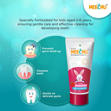 Meechu Baby Toothpaste Strawberry Flavour 80g | 550 ppm Fluoride | 2 - 6 years kids - Meechu