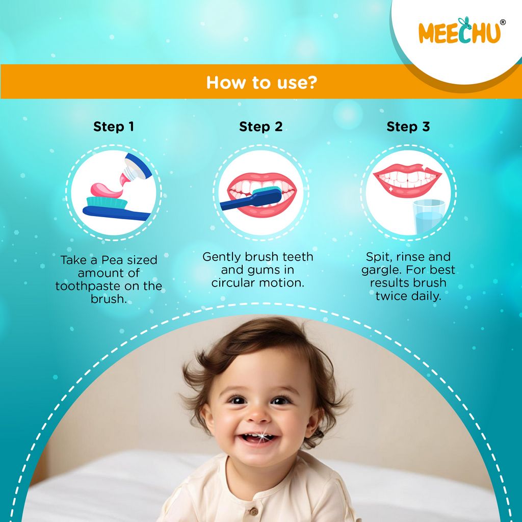 Meechu Baby Toothpaste Strawberry Flavour 80g | 550 ppm Fluoride | 2 - 6 years kids - Meechu