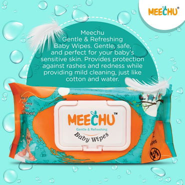 Meechu Baby Wet Wipes, pH Balanced, Mild Fragrance, Alcohol Free, 72pcs - Meechu