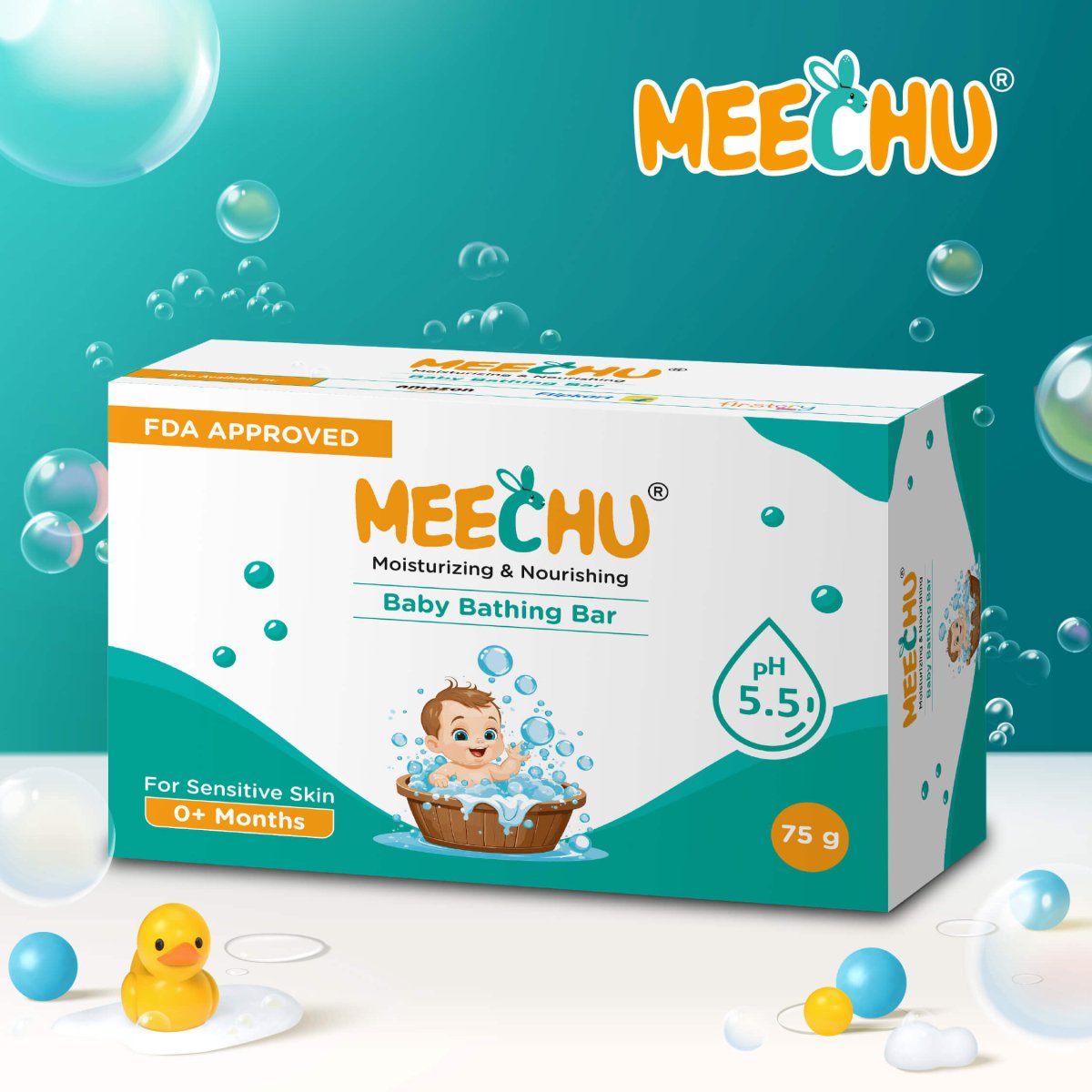 Meechu Nourishing & Moisturising Baby Bathing Bar | pH 5.5, 100% Soap Free | Tear - free, 75g - Meechu
