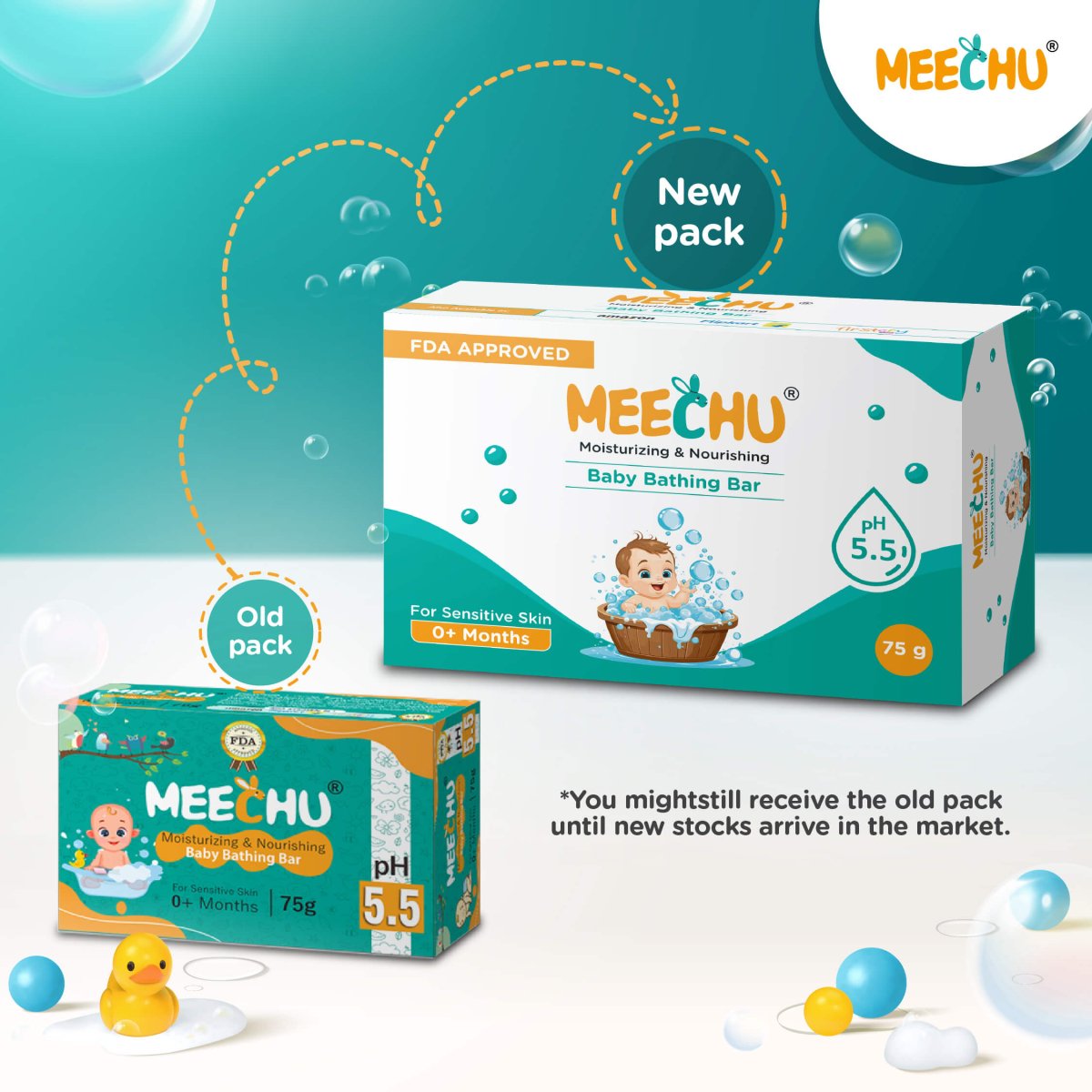 Meechu Nourishing & Moisturising Baby Bathing Bar | pH 5.5, 100% Soap Free | Tear - free, 75g - Meechu