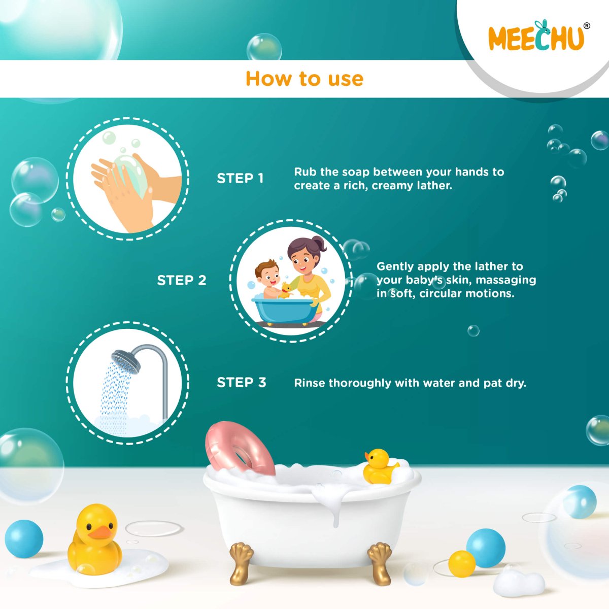 Meechu Nourishing & Moisturising Baby Bathing Bar | pH 5.5, 100% Soap Free | Tear - free, 75g - Meechu