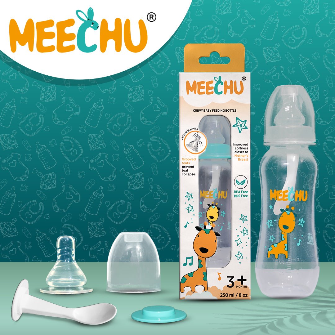 Meechu Baby Premium Feeding Bottle With Anti - Colic Spiral Nipple 250ml (Pack of 1) | BPA & BPS Free - Meechu