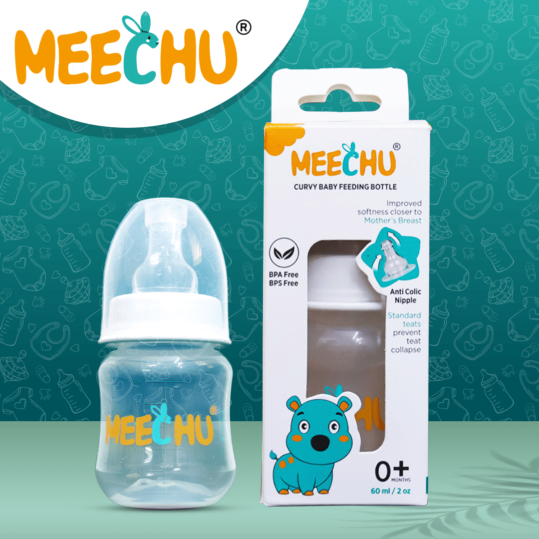 Meechu Baby Feeding Bottle With Anti - Colic Nipple 60ml (Pack of 1) | BPA & BPS Free - Meechu