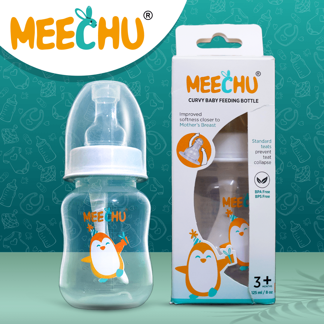 Meechu Baby Feeding Bottle With Anti - Colic Nipple 125ml (Pack of 1) | BPA & BPS Free - Meechu