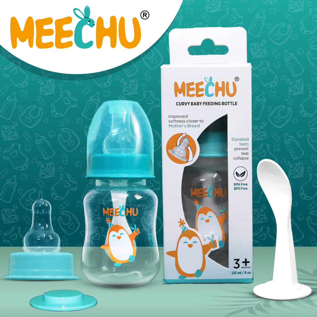 Meechu Baby Feeding Bottle With Anti - Colic Nipple 125ml (Pack of 1) | BPA & BPS Free - Meechu