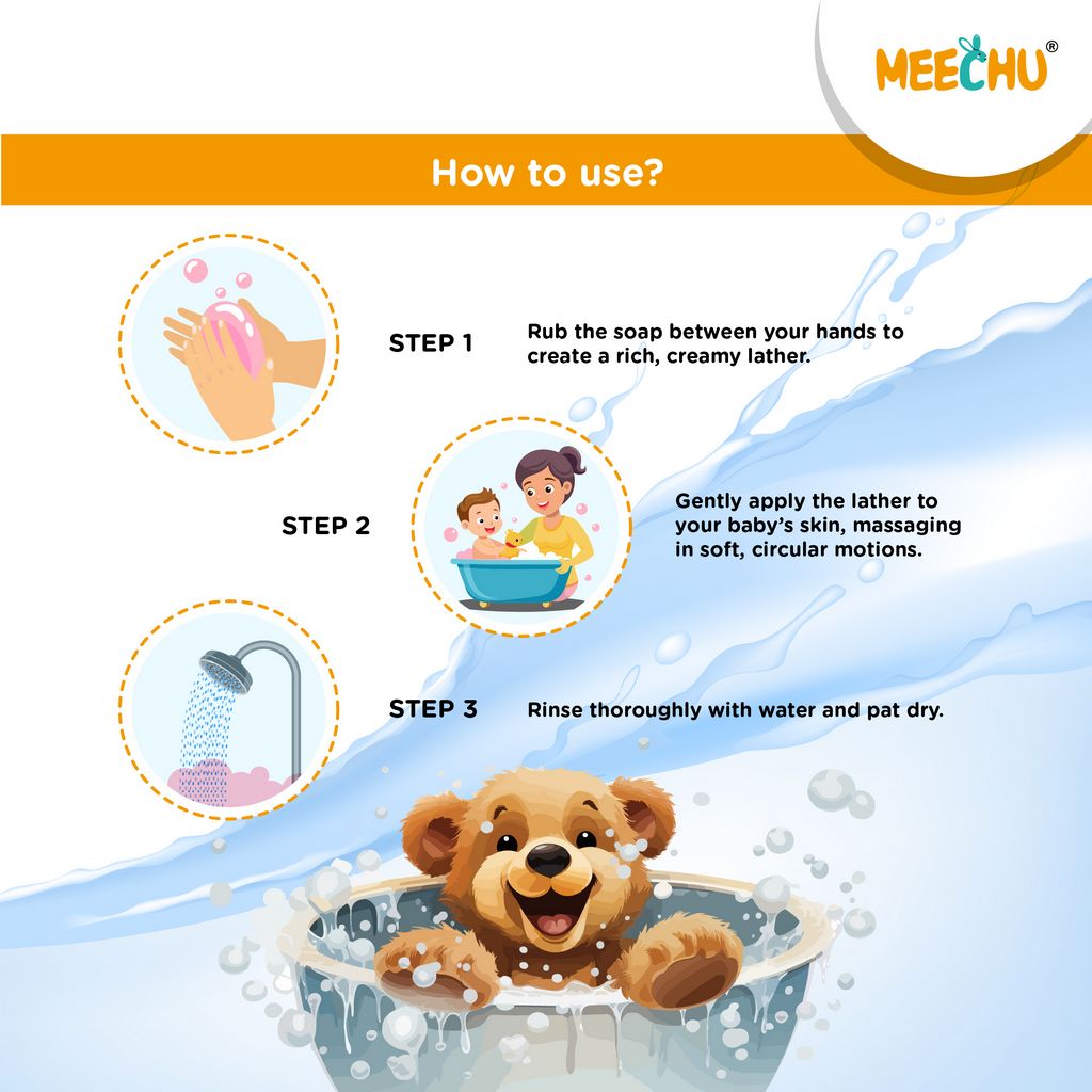 Meechu Baby Gel Bar | Green Apple, Orange, Strawberry | pH Balanced | 75gx3