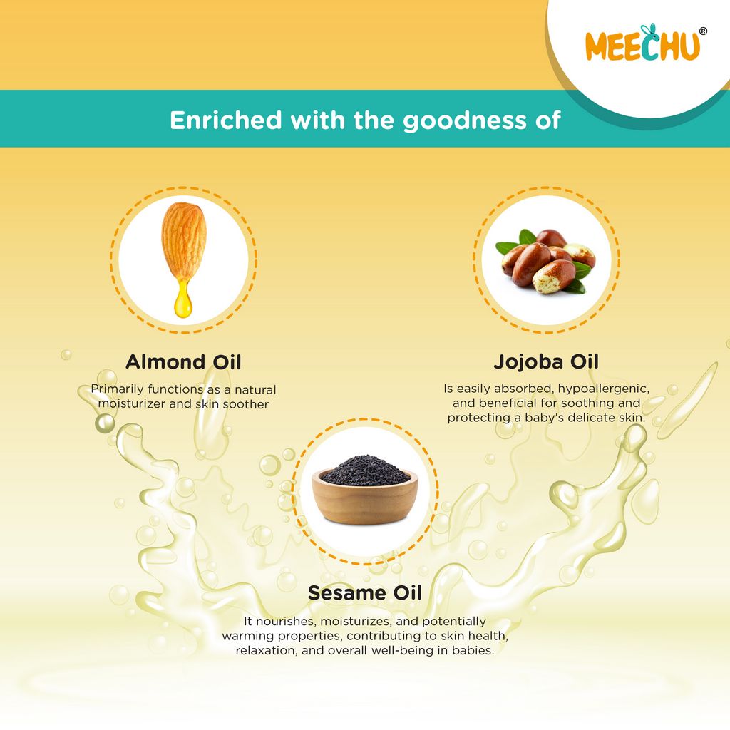 Meechu Baby Hair & Massage Oil - 100ml| Enriched With Almond, Sesame Oil, Jojoba Oil & Vitamin E, - Meechu