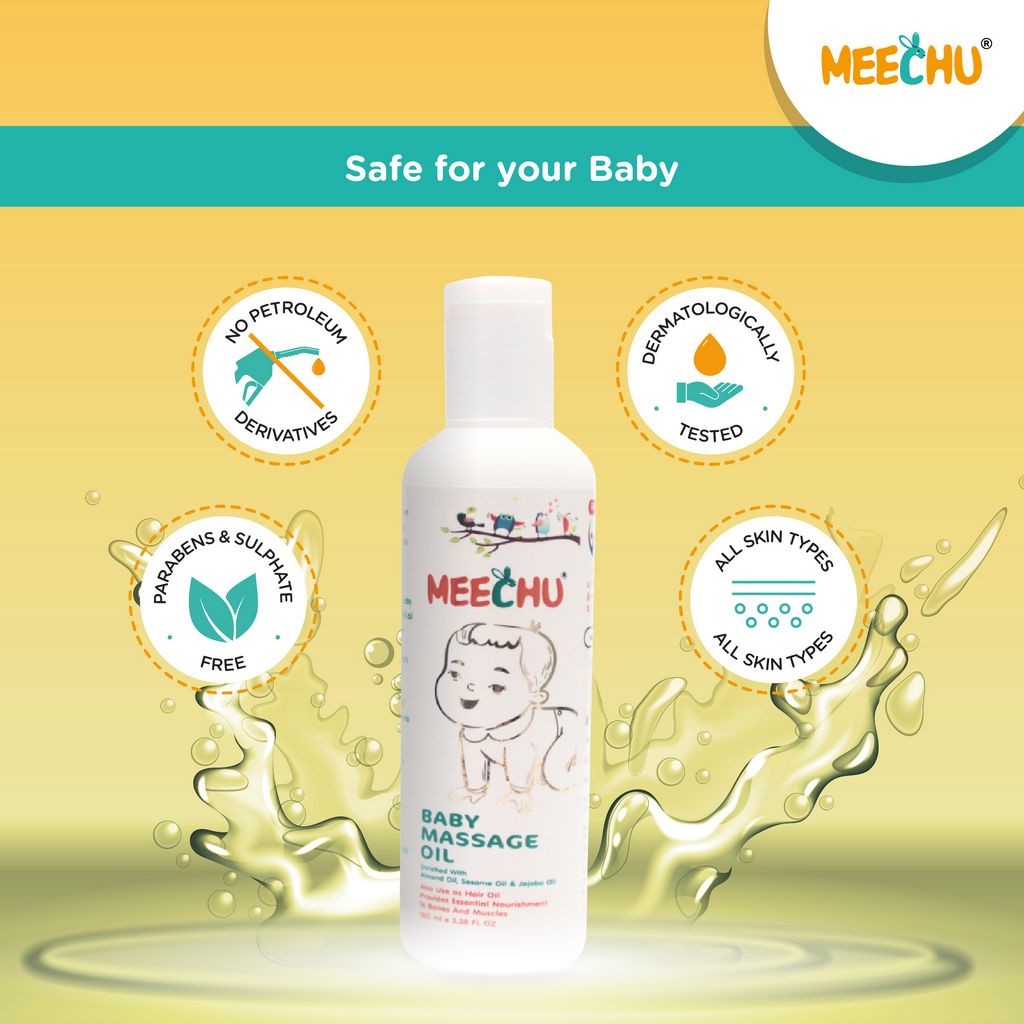 Meechu Baby Hair & Massage Oil - 100ml| Enriched With Almond, Sesame Oil, Jojoba Oil & Vitamin E, - Meechu