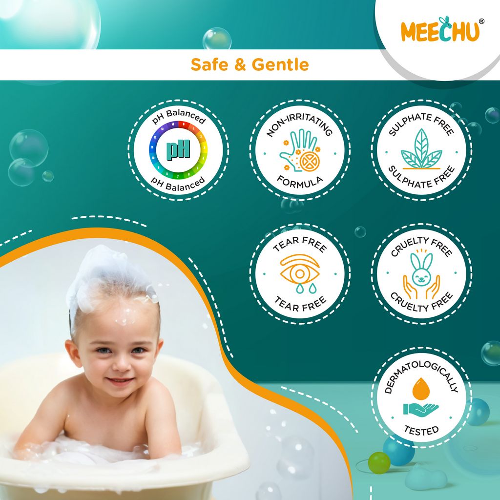 Meechu Baby Shampoo 200ml |Tear - free| Sulphate Free| pH Balanced| Hypo - allergenic - Meechu