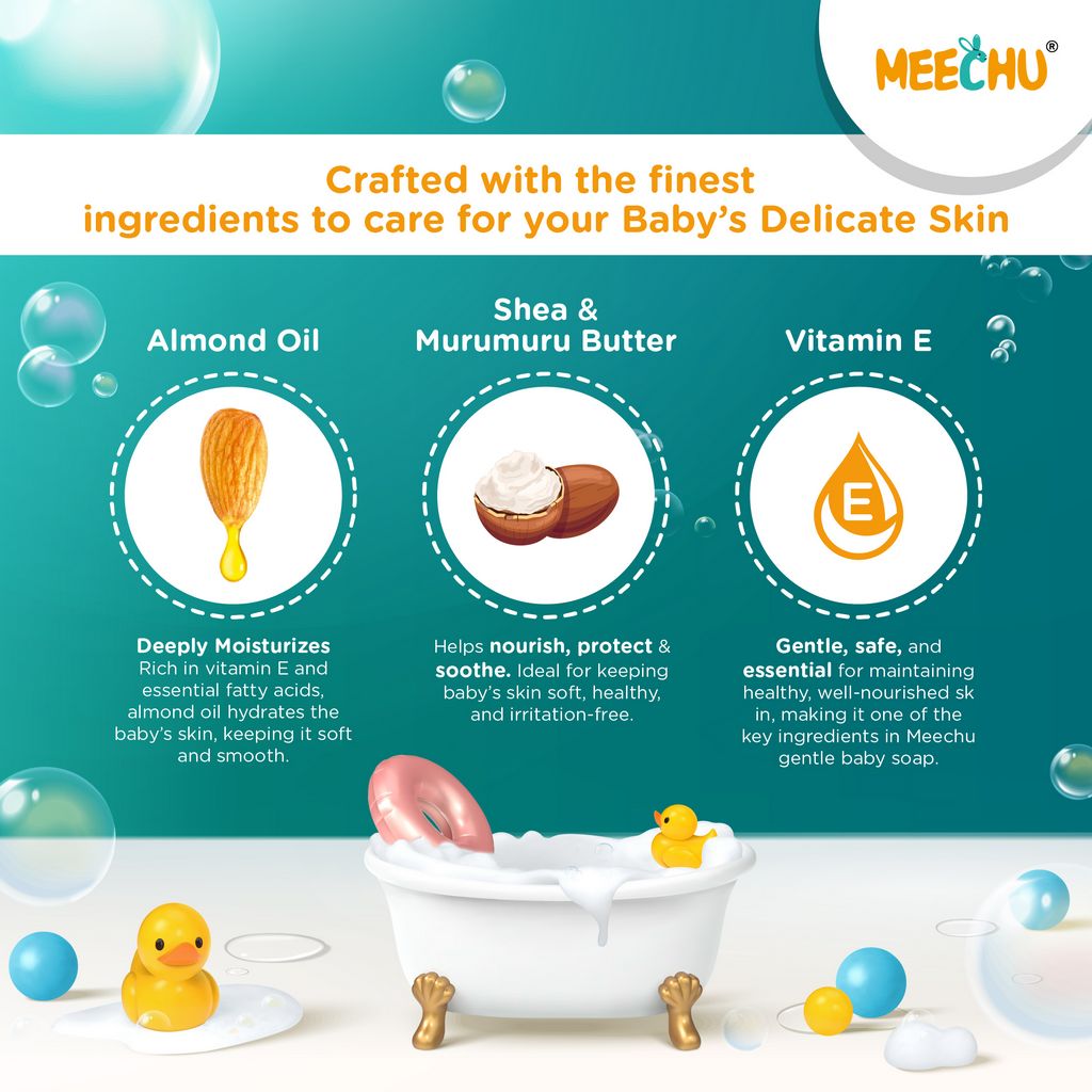 Meechu Gentle Baby Soap| pH Balanced |Parabens Free | Pthalates Free | Vitamin E| 75g - Meechu