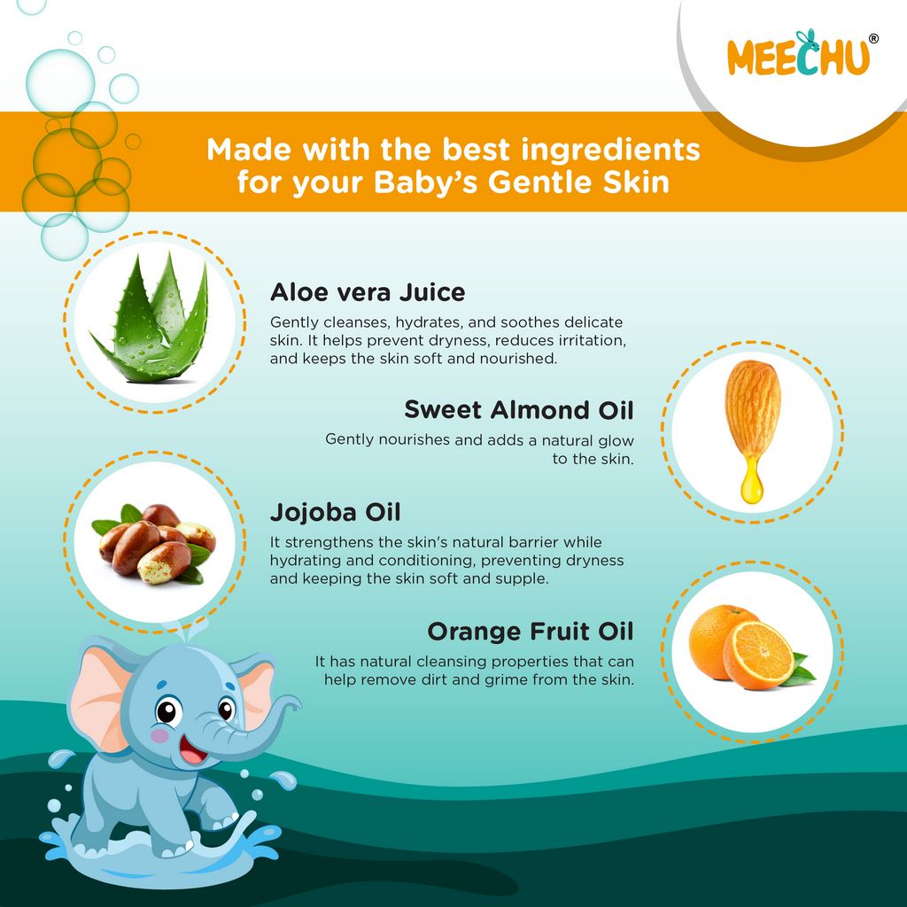 Meechu Baby Body Wash 200ml | Tear - free | Sulphate Free | pH Balanced - Meechu