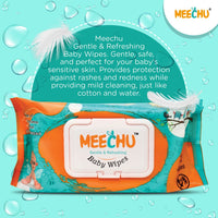Meechu Baby Wet Wipes, pH Balanced, Mild Fragrance, Alcohol Free, 72pcs