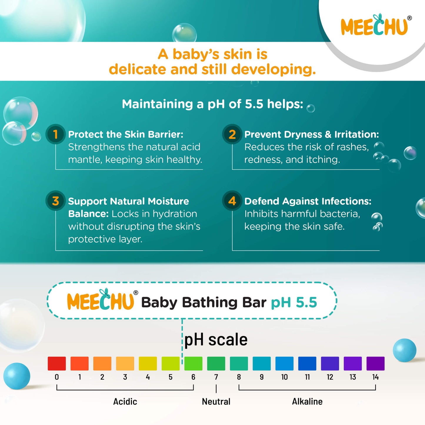 Meechu Nourishing & Moisturising Baby Bathing Bar | pH 5.5, 100% Soap Free | Tear-free, 75g
