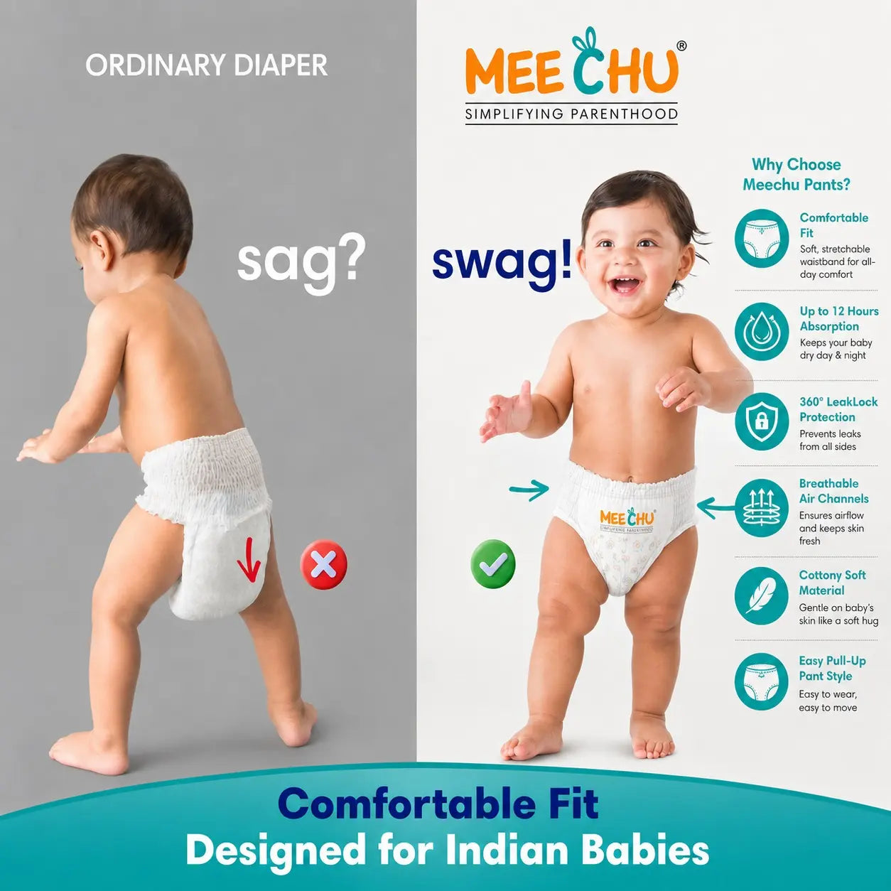 Meechu Small Pant Style Diapers (4-8Kgs)